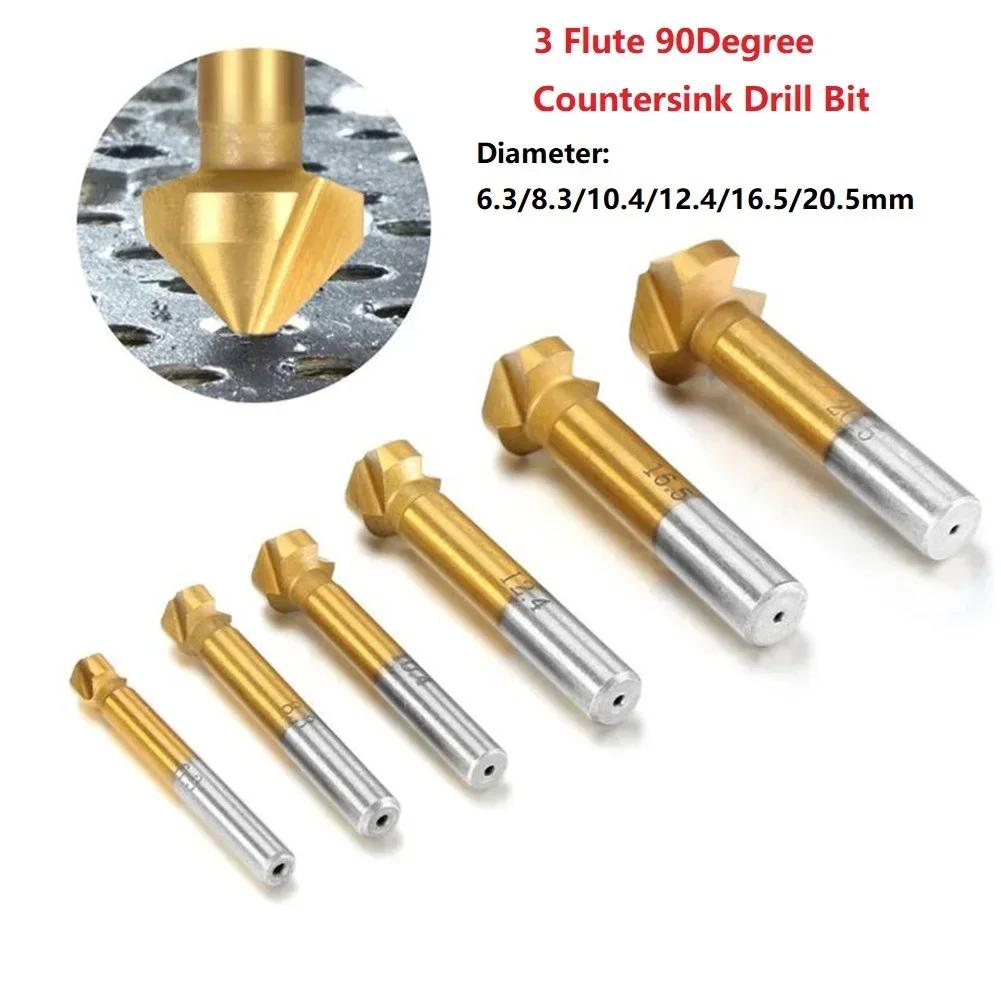 3 Flute Countersink Drill Bit 90 Degree Chamfering Tools Chamfer Cutter 6.3-20.5mm Chamfering Cutter Wood Metal Hole Drilling