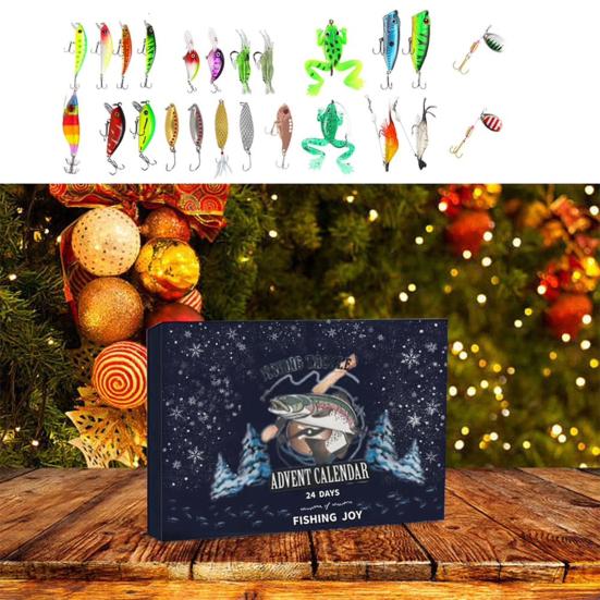 Vánoční adventní kalendář 2024 Sada náčiní na ryby 24 dní odpočítávání Rybářská návnada Denní rybářské vybavení s návnadami Háčky Příslušenství