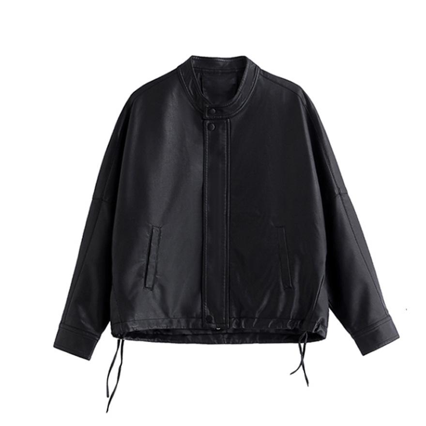 Leather jacket women's short spring and autumn new loose fashion stand-up collar jacket jacket small casual motorcycle clothes