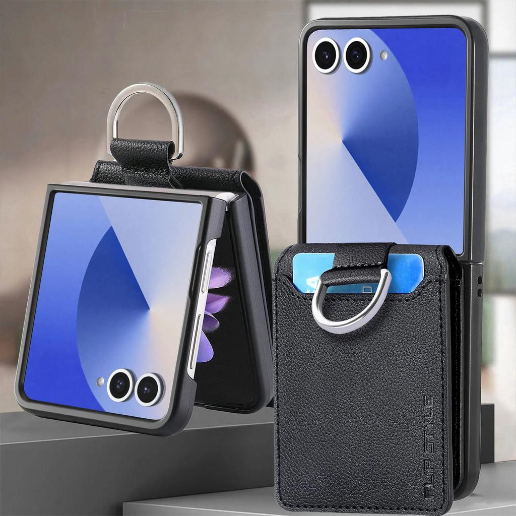 Leather Wallet with Card Holder Cover for Samsung Galaxy Z Flip 7 fe 6 5 4 3 Flip7 Flip6 Flip5 Phone Case Ring Protective