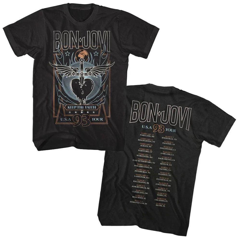 

Y2k Top Bon Jovi Keep The Faith USA Tour 1993 Mens Shirt Rock Band Album Concert Merch Highend Luxury Is for Both Men and Women 4XL