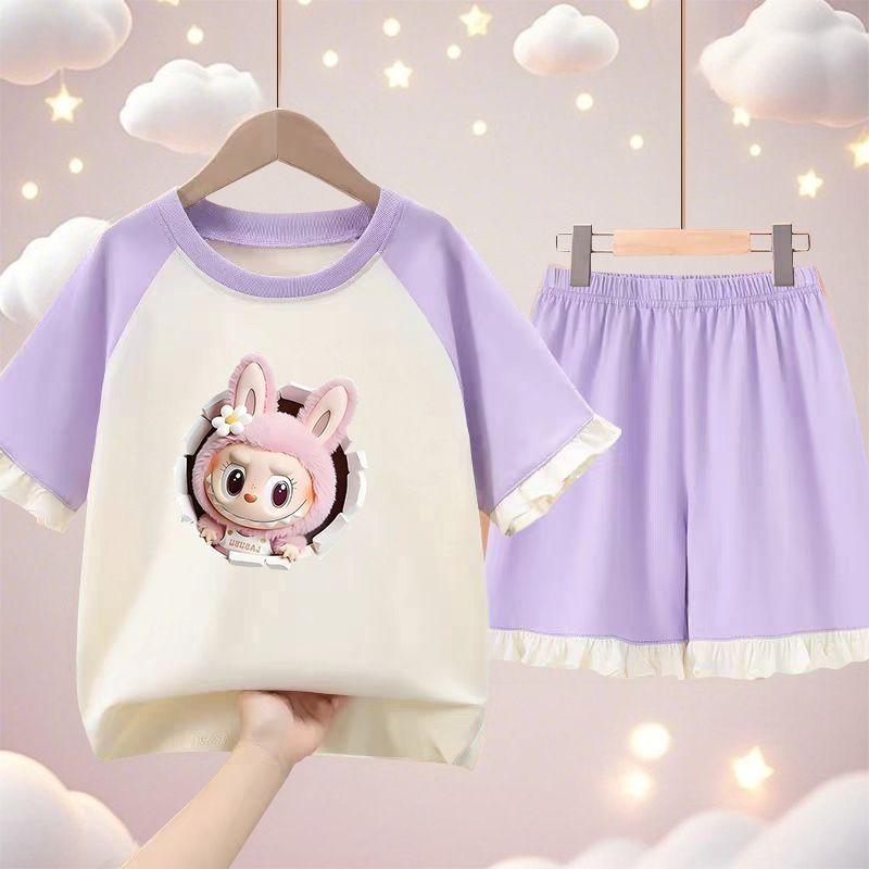 

Милая пижама для девочек, летний комплект из чистого хлопка с коротким рукавом, детская домашняя одежда 140