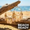 Bohemian Shell Starfish Turquoise Bead Large Hoop Earrings for Women Metal Conch Seashell Circle Dangle Earring Vacation Jewelry