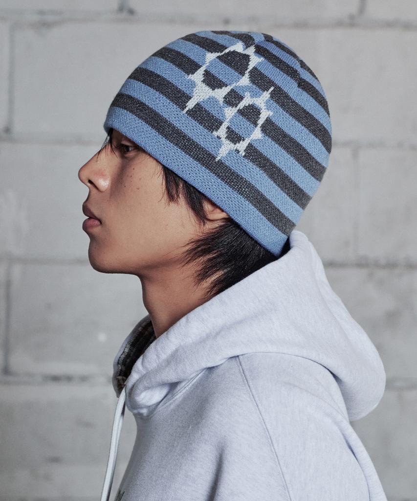 Lujeoseukeulleob Symbol Logo Striped Beanie Sky Blue