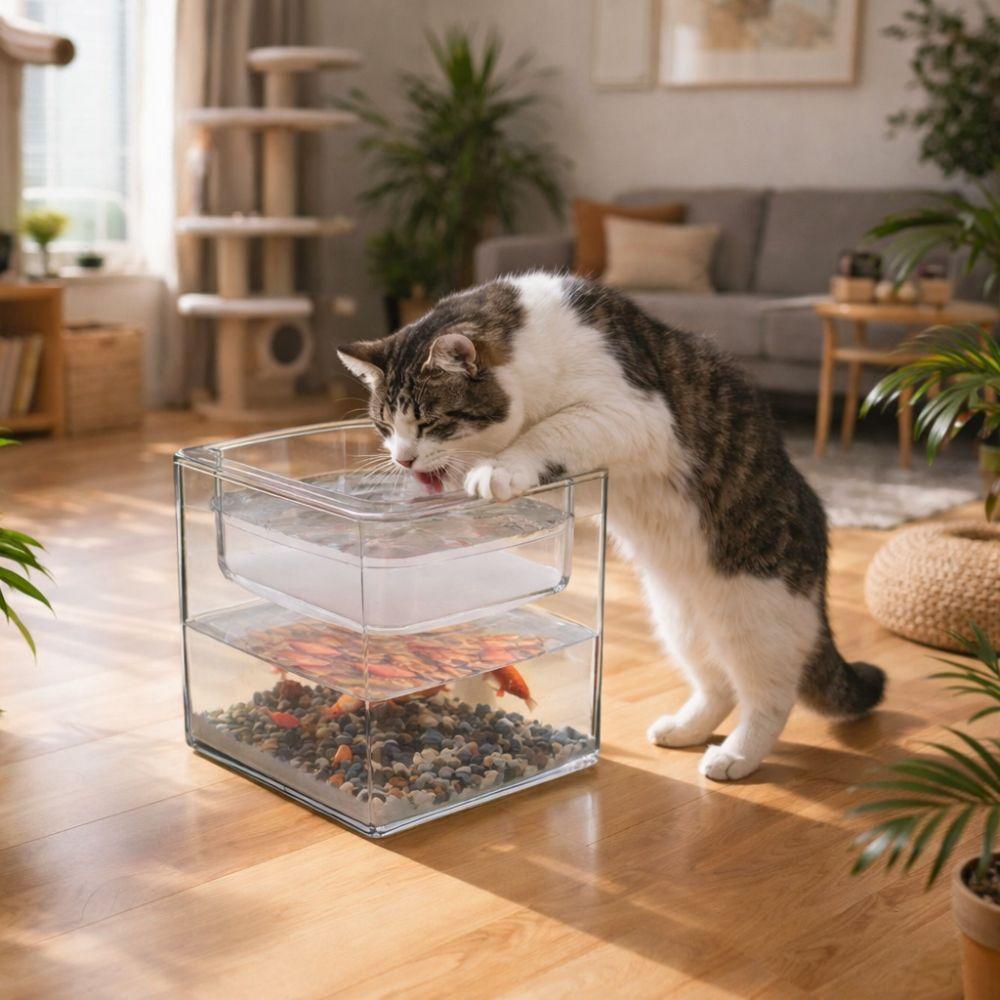 Creative Transparent Double-layer Fish Tank Plastic Shatterproof Cat Water Bowl Cube Goldfish Tanks Gift