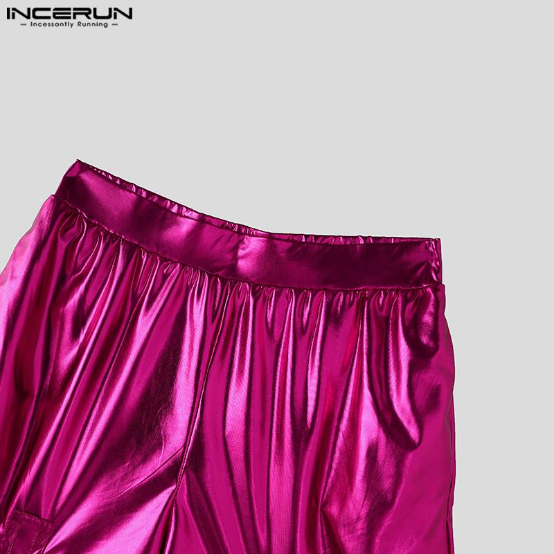INCERUN Men Elastic Waist Adjustable Cutout Glitter Long Pants Cargo Trousers