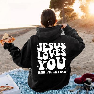 Jezus kocha cię Pring i jesień Mężczyźni i kobiety Moda Bluzy Casual Sport Długi rękaw Drukowane Harajuku Topy Bluzy