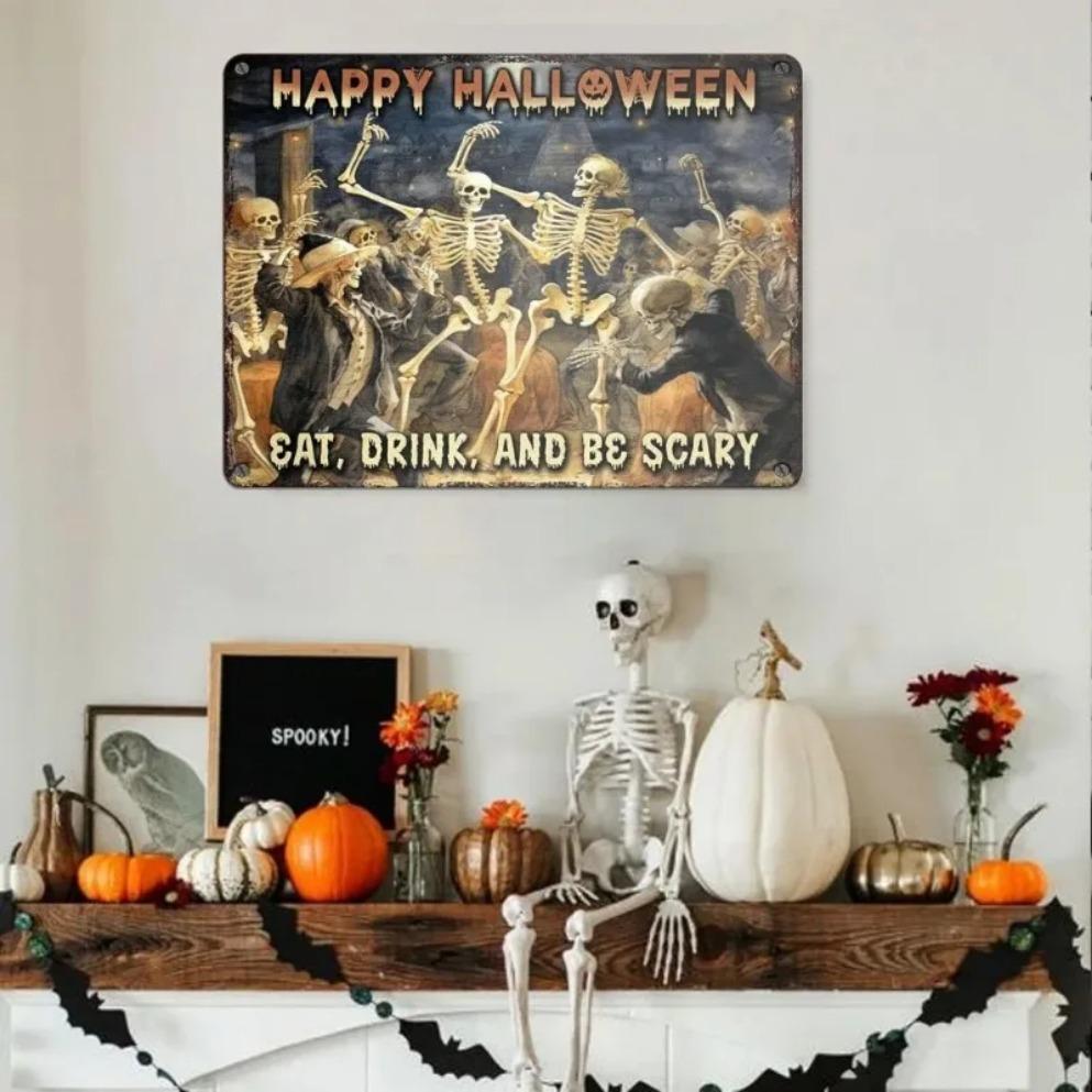 2D 1pc Halloween Haunted House Metal Tin Sign  Gothic Scary Spooky Decor for Halloween Party Garden Yard