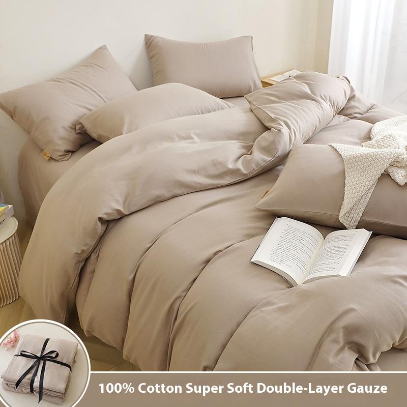 Pure Cotton Bedding Set Four-piece Skin-friendly, Breathable and Comfortable Washed Sheets Quilt Covers Pillowcases