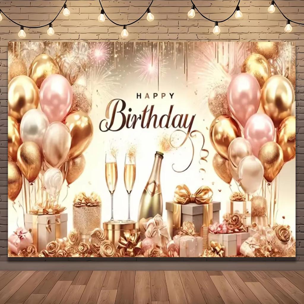 Gold Glitter Blue Birthday Party Background Balloon Star Stand Banner Poster Background  Theme Party Decoration Supplies Gi