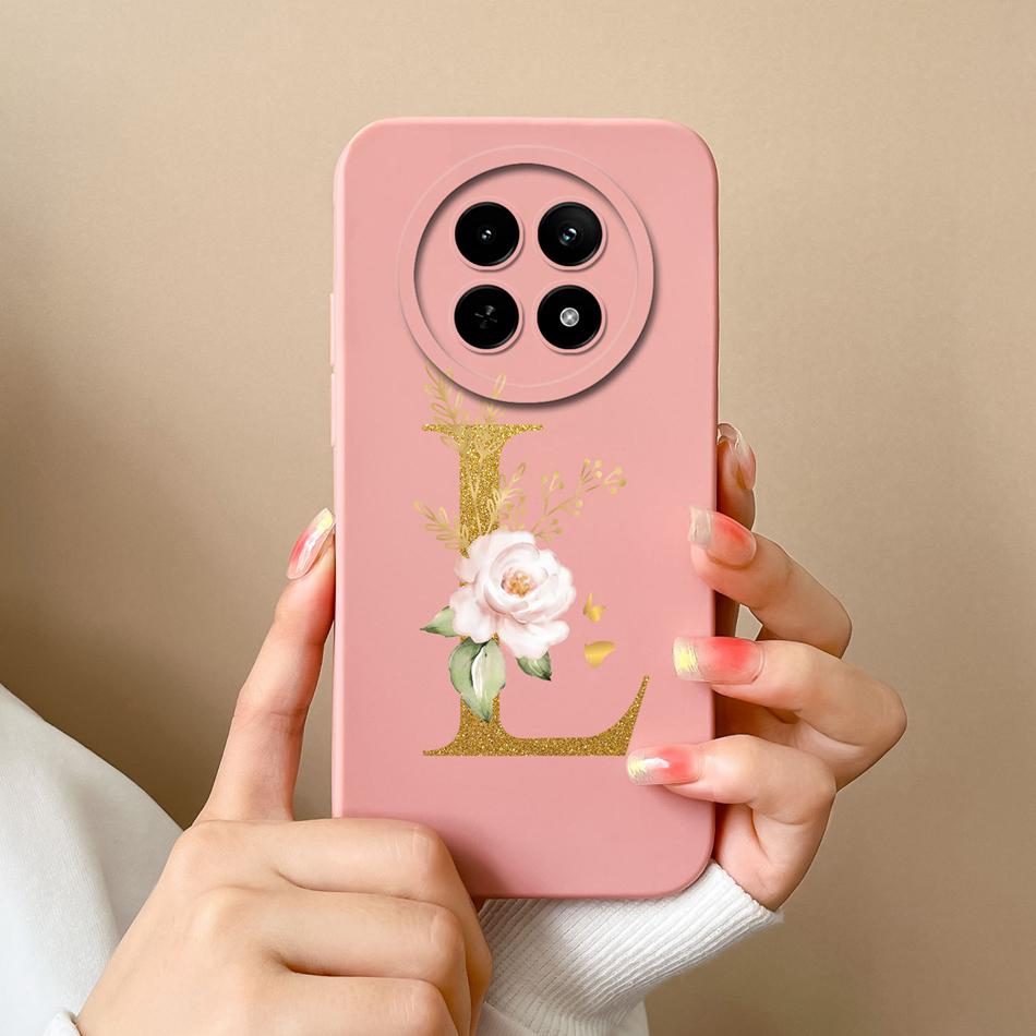 Cases For OPPO Realme12 12x 5G Elegant Rose Letter Soft Liquid Silicone Lens Protective Back Covers For Realme 12 X Bumper Funda