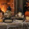 Halloween Party Atmosphere Props Skull Head Statue, Gothic Crow And Book Sculpture, Decorative Figurine Spooky Resin Statue for Home Table Centerpiece