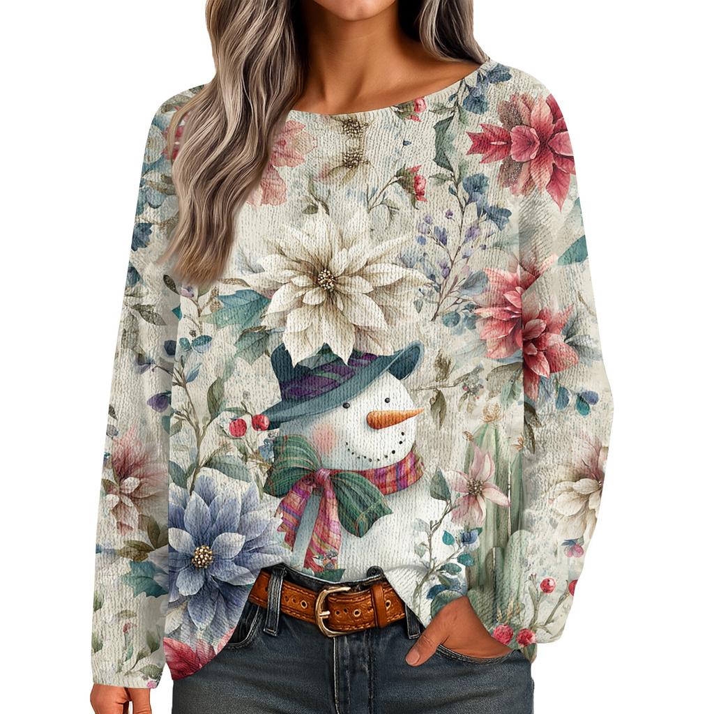 Womens  Fall Sweaters Long Sleeve Print Tops Pullover Sweaters Loose Dressy Casual Basic Clothes