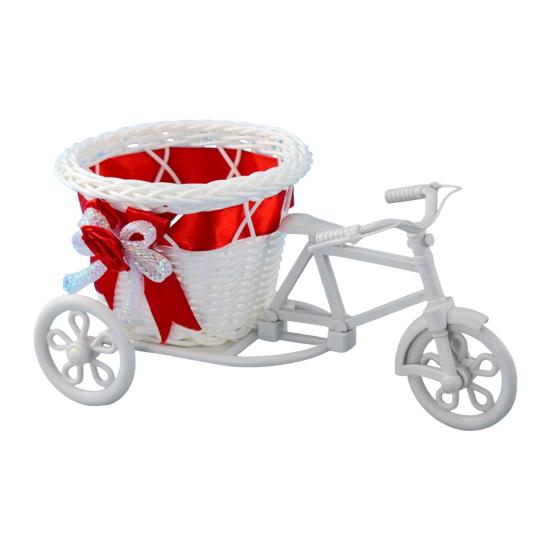 Tricycle Flower Basket Imitation Rattan Woven Decorative Candy Serving Basket Tricycle Planter Flower Holder for Floral Arrangement Party
