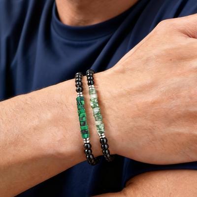 Minimalist Black Agate Beads Bracelet Malachite Natural Stone Adjustable Stainless Steel Chain Bracelets for Men Fashion Jewelry
