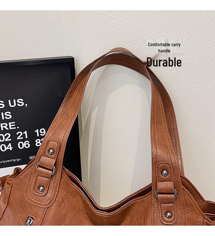 Women's High-End Versatile Korean Tote Bag - Brown Solid Color, Large Capacity, Single Shoulder Fashion Style