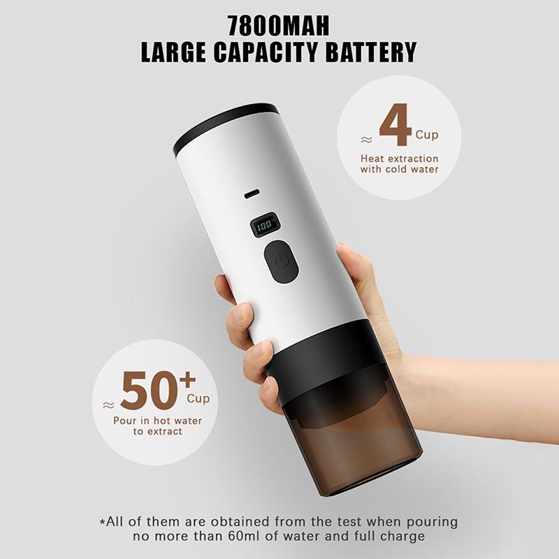 Tragbare elektrische Kaffeemaschine 3-in-1 Kapsel-Kaffeemühle Reise-Kaffeemaschine mit kabelloser Heizung für Auto und Zuhause Camping