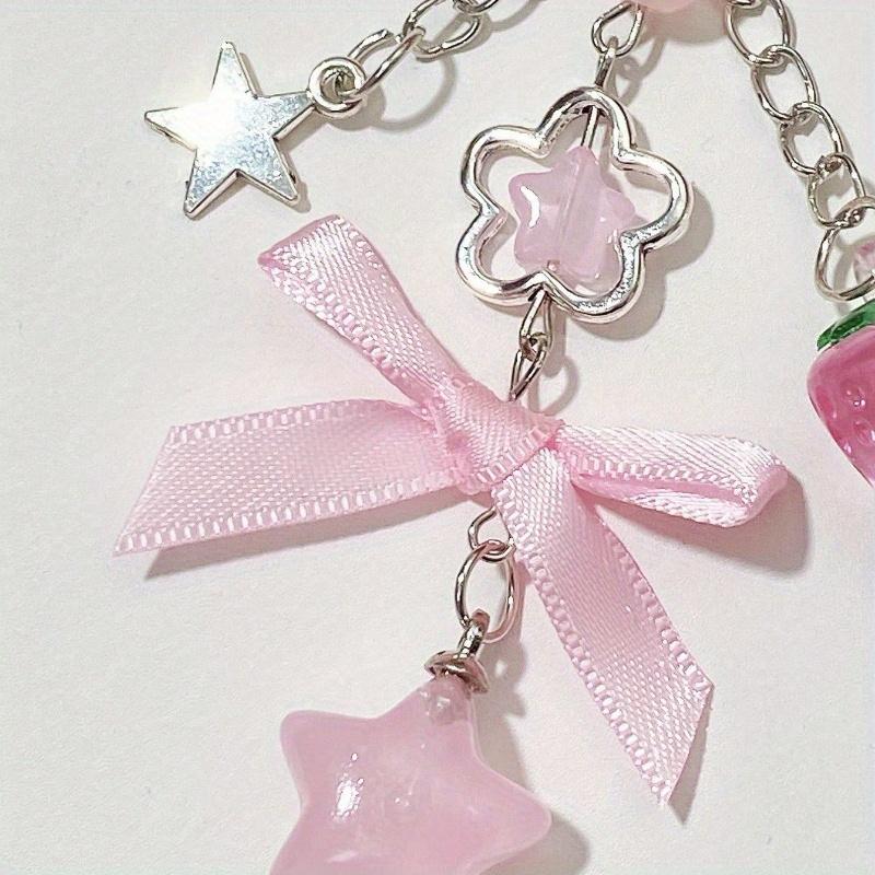 1pc Sweet & Cute Star Strawberry Bowknot & Tassel Pendant Keychain Suitable for Bags Mobile Phones Friends As Gifts Keychain Charms Keychain