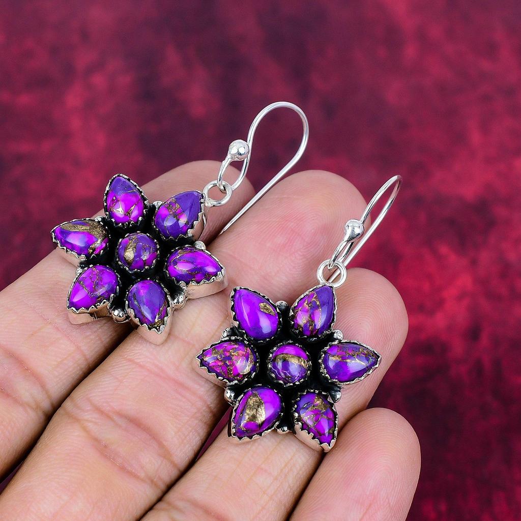 Cercei cu turcoaz și cupru violet, bijuterii din argint 925 masiv, cercei cu pietre prețioase, cadou pentru ea, bijuterii delicate lucrate manual