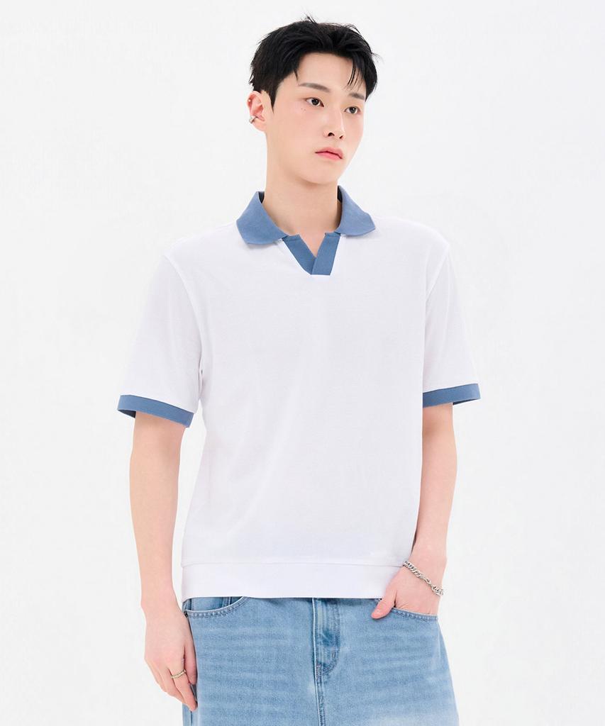 CHASECULT Men'S Open Collar Contrast Pique Short Sleeve T-Shirt-Fbrk5711D01