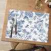 Blaues Blumenmuster Vögel Frühling Vinyl Tischsets Set of 4, Waschbar Hitzebeständig Rutschfest Gewebter Kunststoff PVC Platzsets
