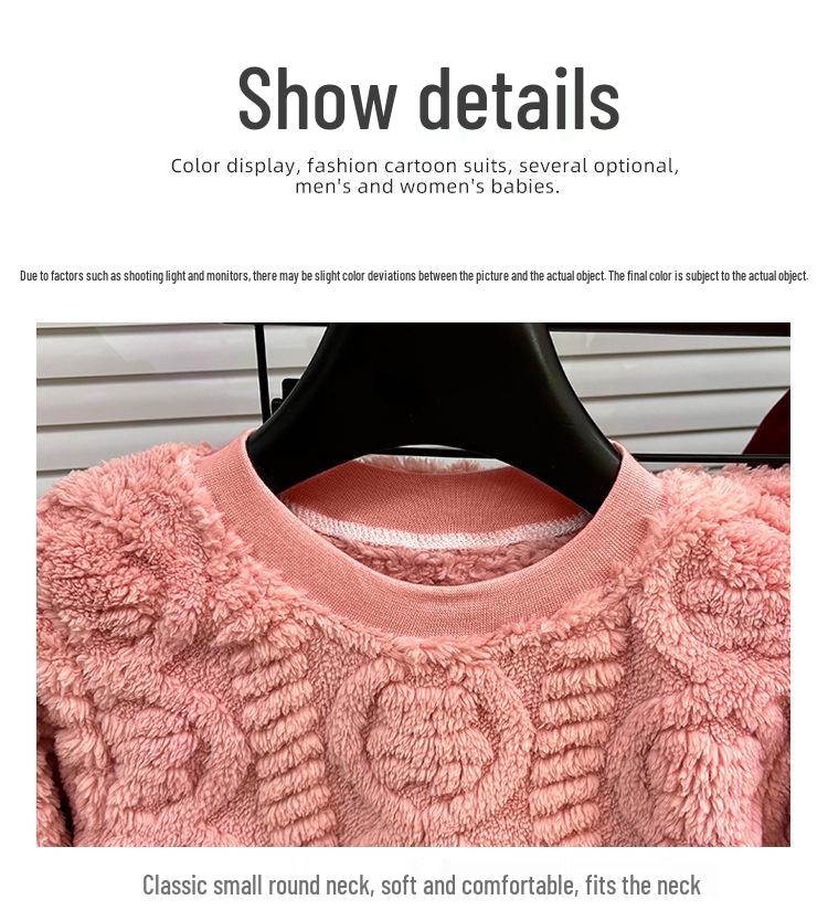 Children's Warm Flannel Pajamas Set - Thickened Jacquard Home Clothes for Boys & Girls in Solid Colors, Korean Style for Autumn/Winter.