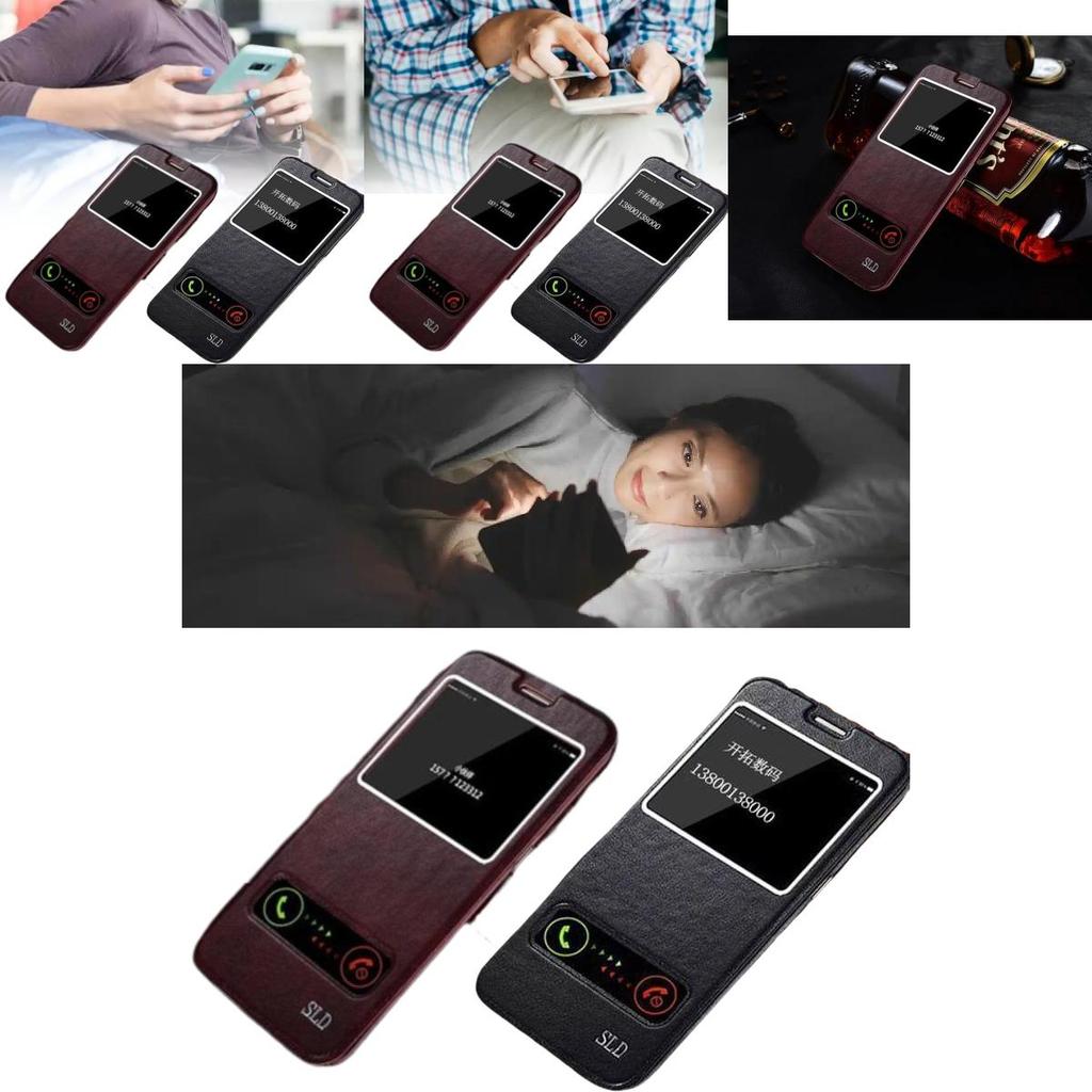 Für Samsung S6 S7 S7edge S6edge Premium Leder Handyhülle mit strapazierfähigem Doppel-Fenster-Klappdeckel für Büro und Pendeln