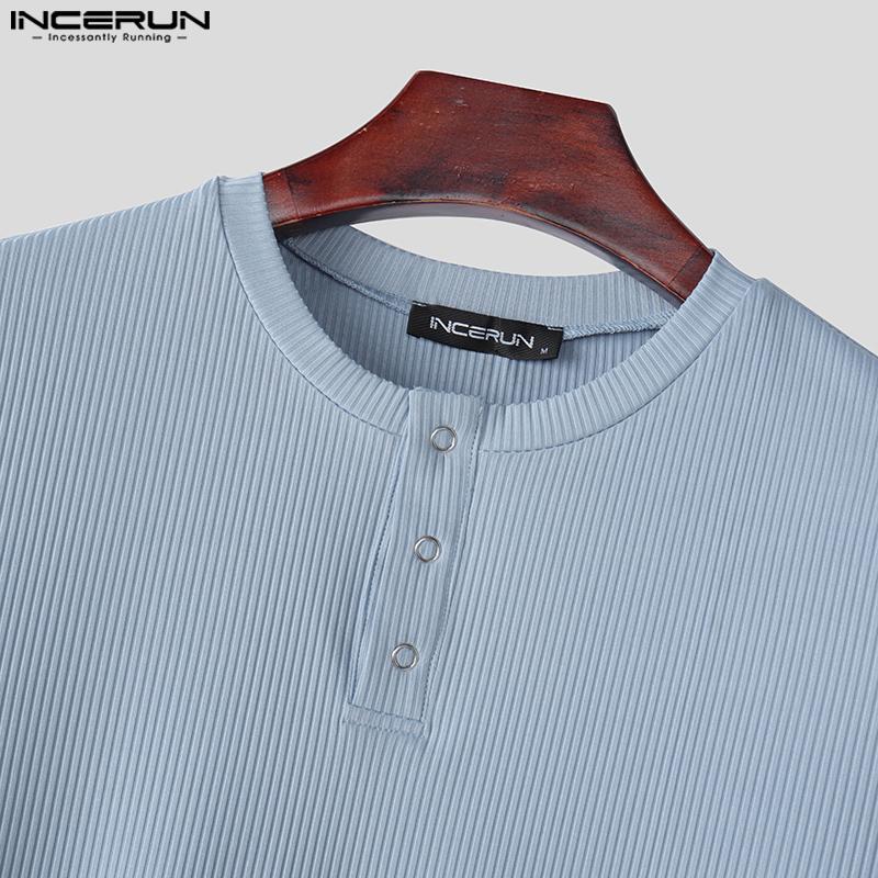 INCERUN Men Round Neck Long Sleeve Rib Casual Fitted Tops T-shirts Undershirts