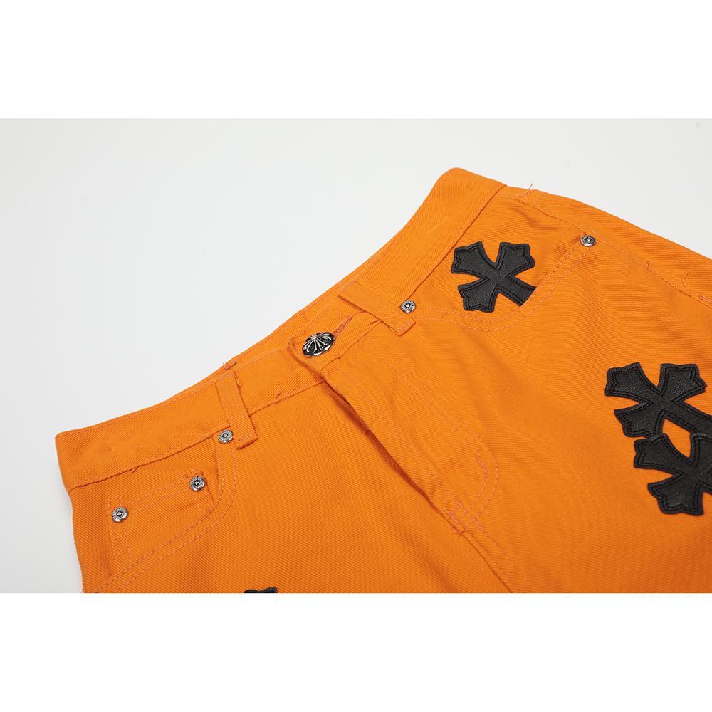 7709 CHROME HEARTS Pánské a dámské trendy džíny v americkém stylu s látkovými nášivkami, ležérní a módní high street kalhoty