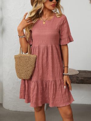 2025 New Women's Loose Casual Short Sleeve Flowy Summer Dress, Lightweight Breathable A-Line Tunic Dress with Pockets