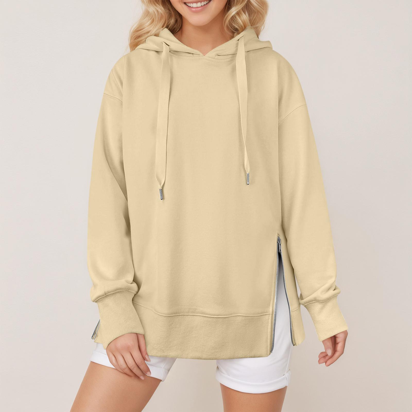 Women Oversized Hoodies Side Zipper Fleece Long Sweatshirts Lightweight Tunic Pullover L 1980₽