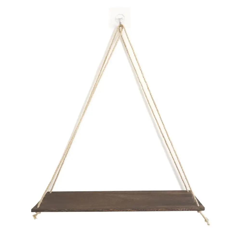 Atmospheric wooden swing hanging rope wall-mounted floating shelf plant flower pot indoor and outdoor decoration simple design