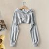 Yousheng Felpa Corta da Donna Irregolare Colore Unito con Cappuccio Maniche Lunghe Coulisse Polsino Elastico Ampia Individuale Sportiva Streetwear Top Quotidiano