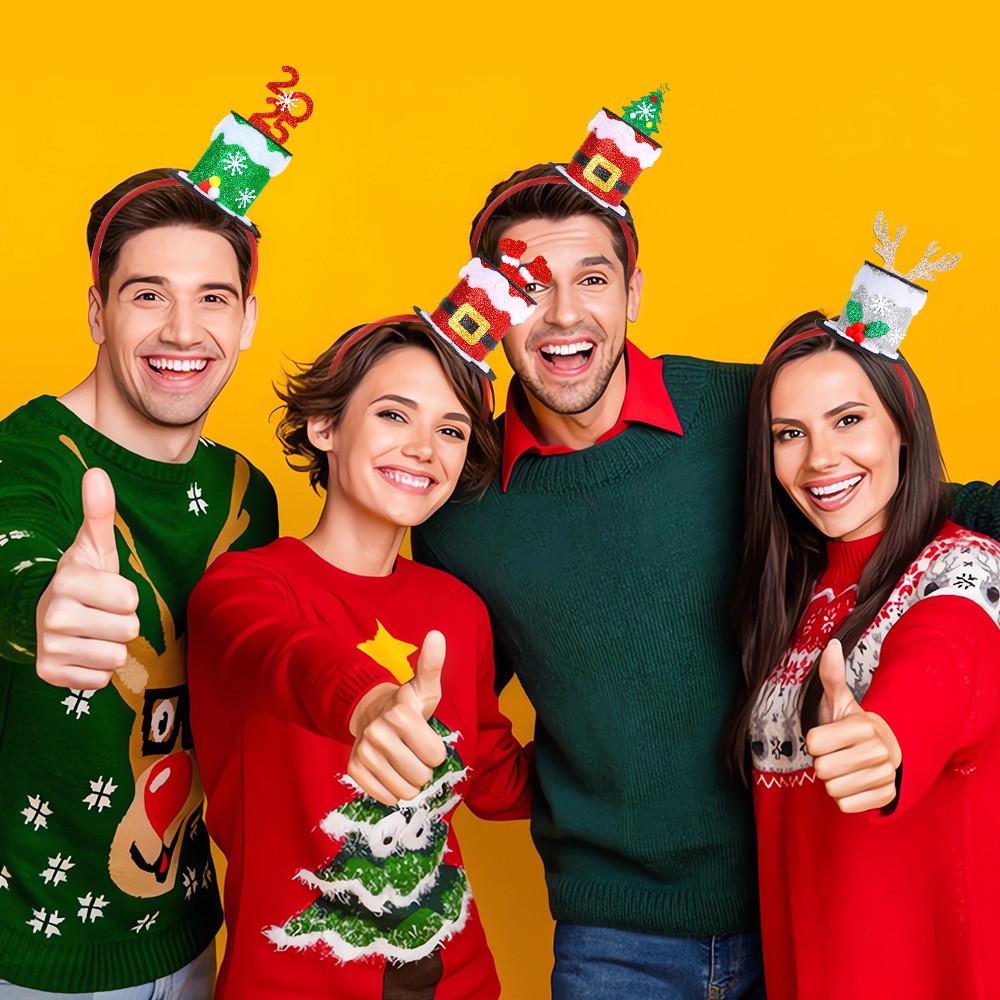 Playful Green Red Silver Christmas Headbands For Kids With Fun Replacement Tags Included