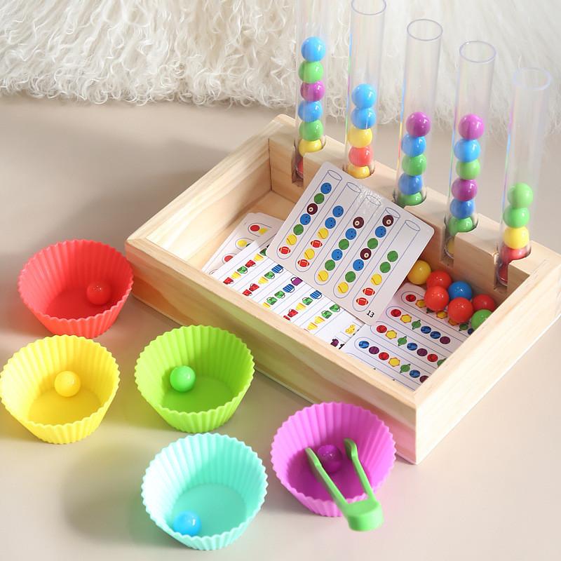 Wooden Educational Bead Clipper Toy Toddlers Fine Motor Color Development Skills