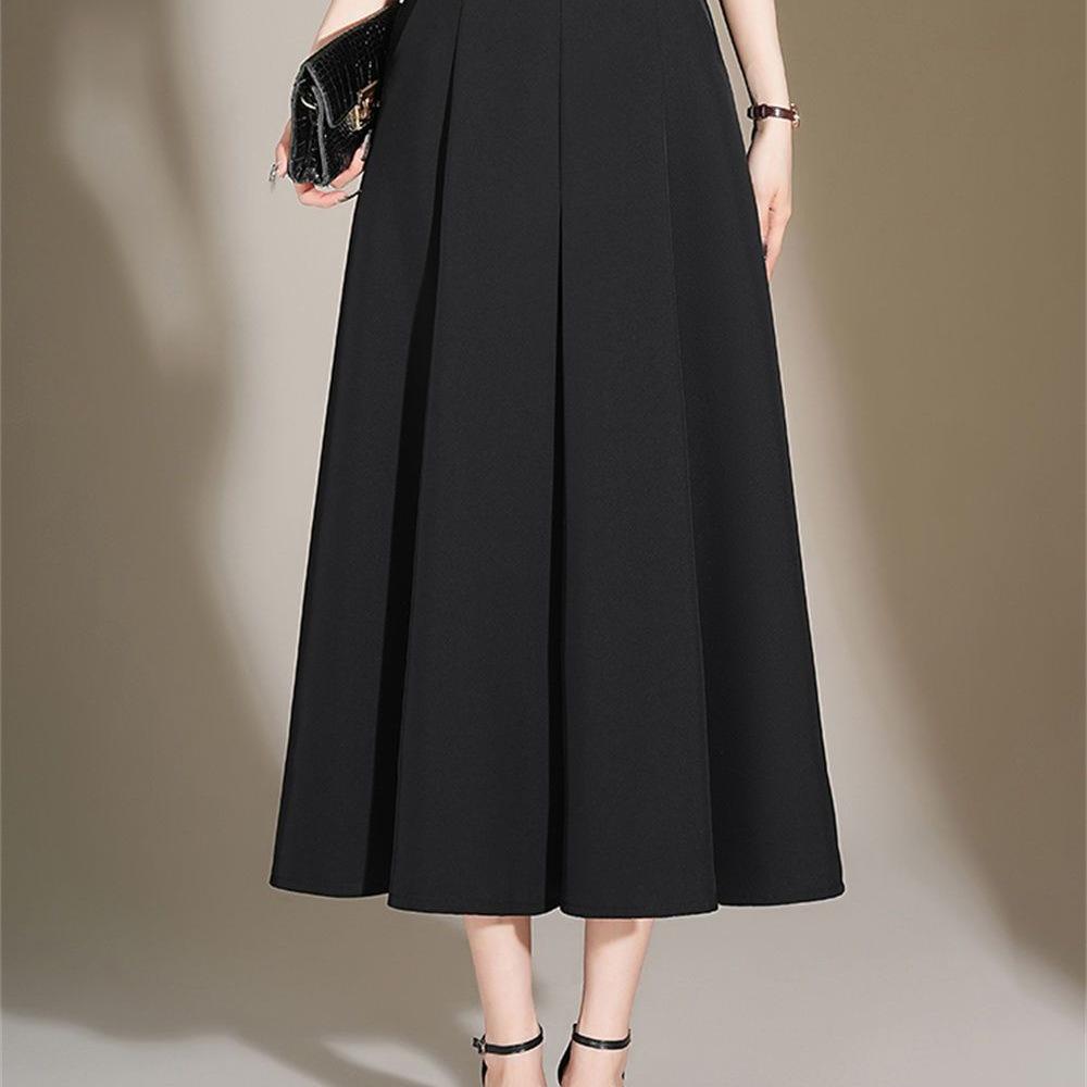 2026 Women's High-Waisted Ice Silk Wide-Leg Skort Pants - Casual Loose Nine-Point Skirt Pants