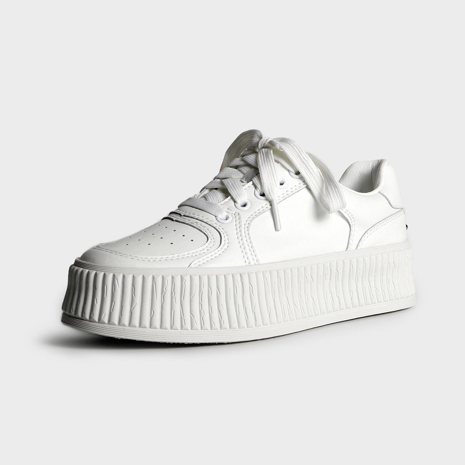 

2025 fashion platform muffin small leather shoes women s versatile solid color front lace-up Korean version campus sweet wind shoes women 35