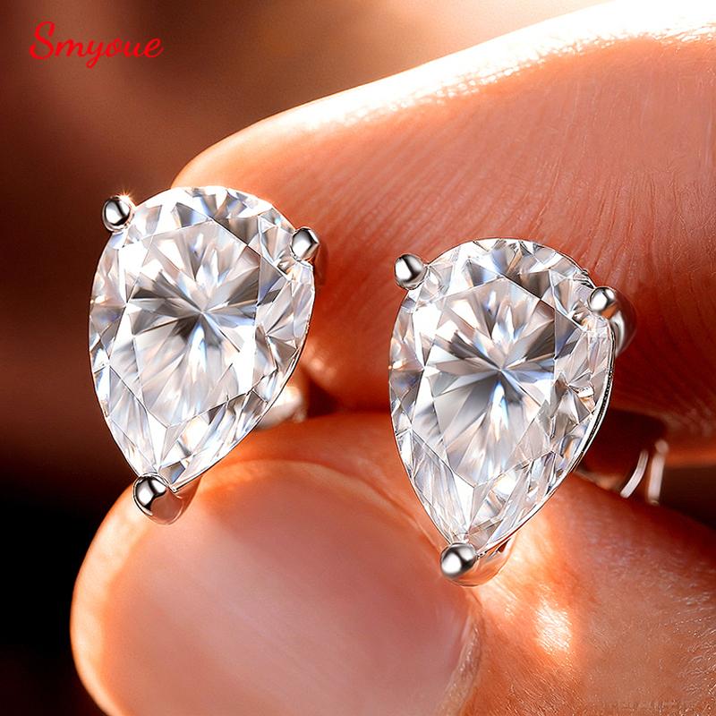 Smyoue 0.5CT 1CT Pear Cut Certified Moissanite Stud Earrings for Women 100% 925 Silver Plated 18k Gold Wedding Jewelry