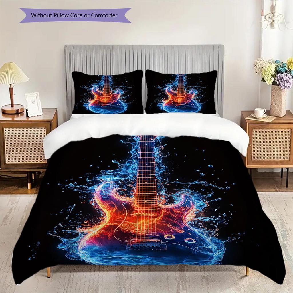 Guitar Pattern Bedding Quilt Set Quilt Cover Pillowcase Home Decoration Birthday Gift (1 * duvet cover + 2 * pillowcase, without core)
