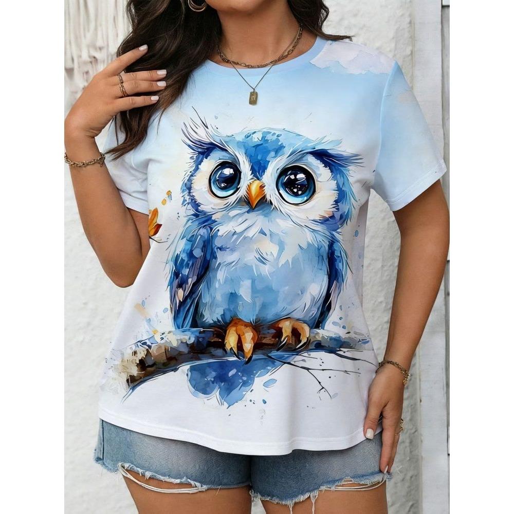 Summer Owl Animal 3D Print T-Shirts Summer Women's Casual Short Sleeve Round Neck T Shirt Harajuku Tees Tops Female Clothing