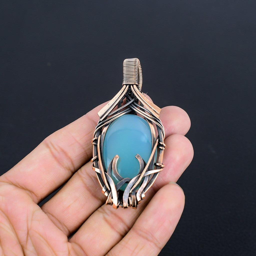 Blue Chalcedony 925 Solid Sterling Silver Pendant, Handmade Gemstone Pendant Jewelry, Gifts For Wife Brand New Pendant