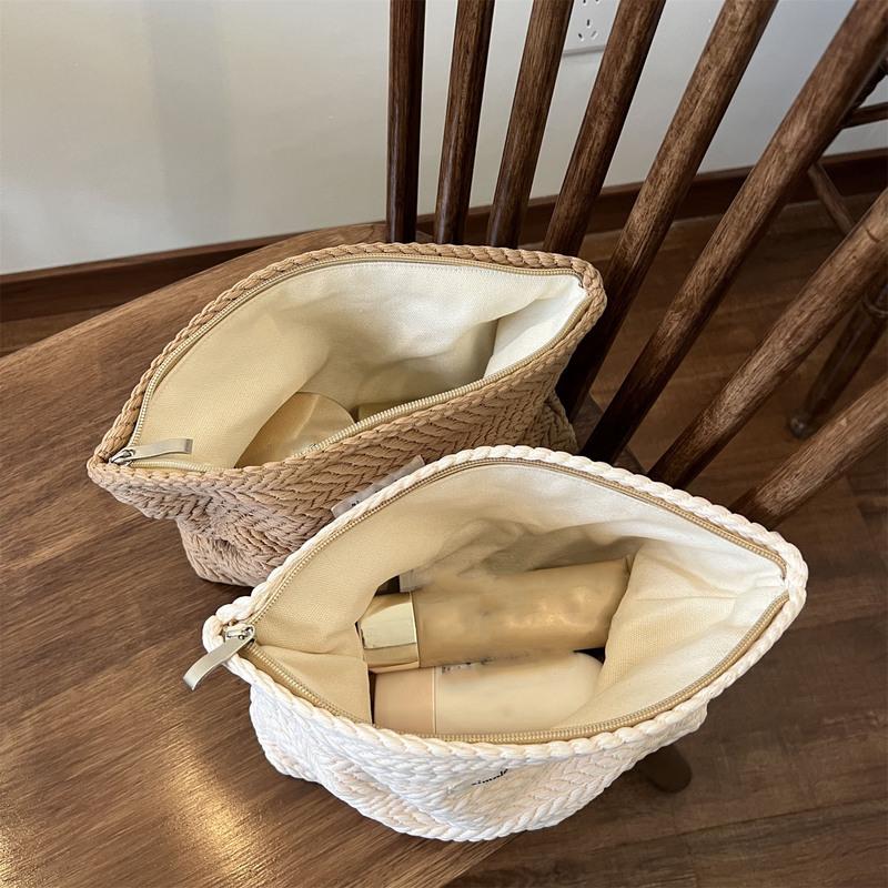 Handwoven Cotton Makeup Bag – Artistic Crochet Cosmetic Pouch with Zipper, Minimalist Clutch for Women