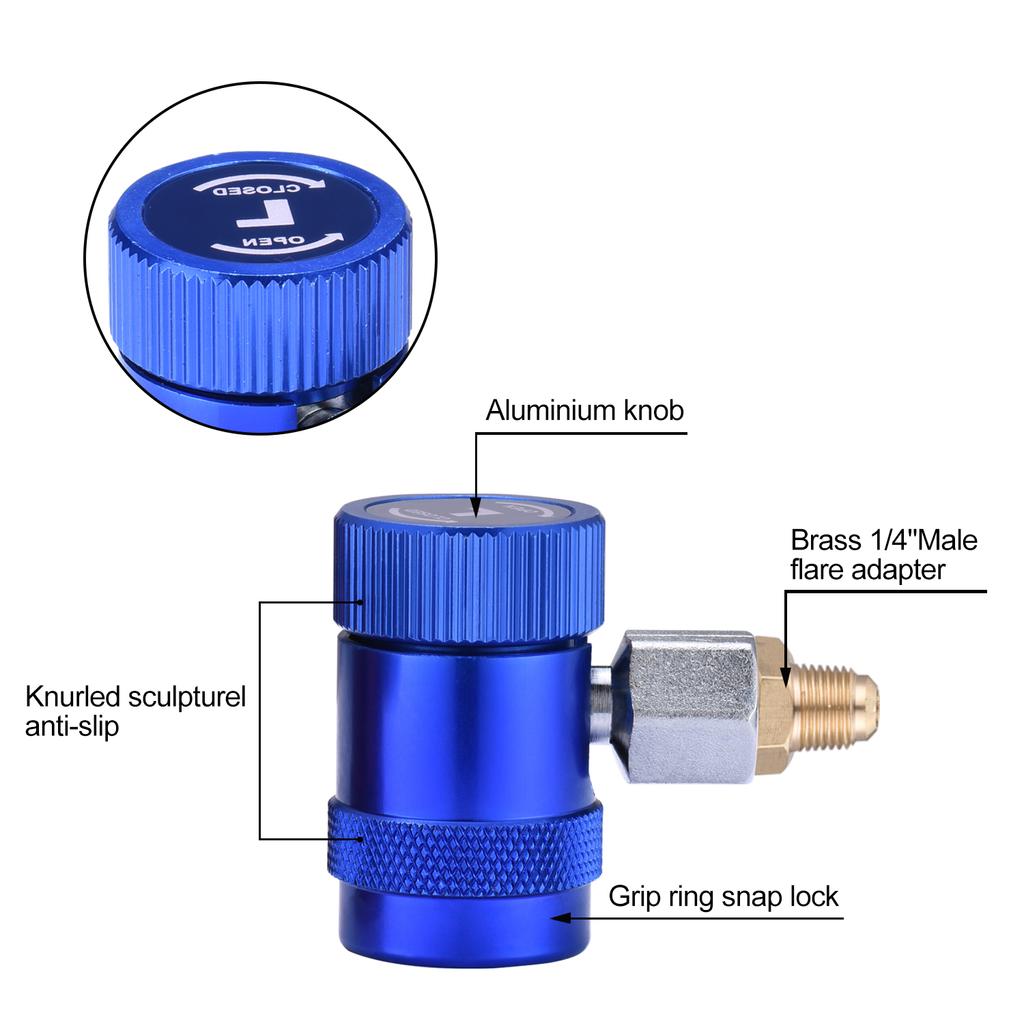 R1234YF Auto Car Quick Coupler Connector Brass Adapters Air Conditioning Refrigerant Adjustable AC Manifold