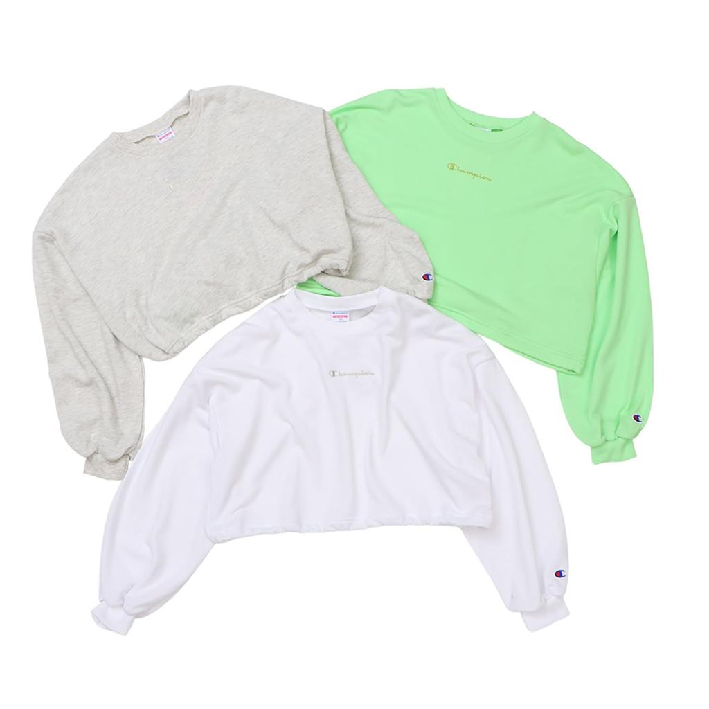 Champion Long Sleeve Crew Neck Sweatshirt with Script Loose Light Green Kids' Logo, Fit, (CK-Z003)