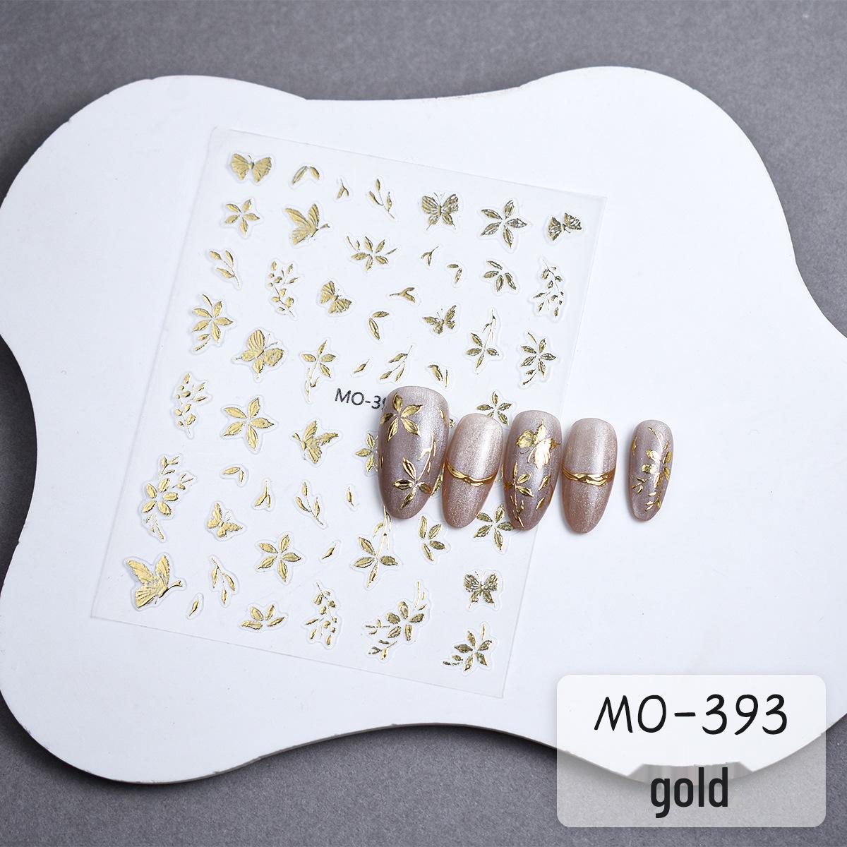 

Золотые и серебряные наклейки для ногтей в виде маленьких цветов с трехмерным рисунком бабочек и рельефными цветами из пяти лепестков для создания модного маникюра. MO-393 золотой