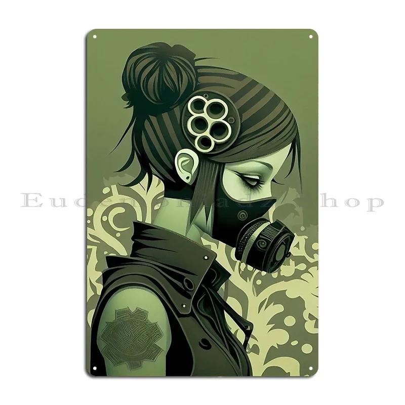 Girl With Gas Mask Zombie Soldier with Gasmask Metal Plaque Retro Wall Cave Wall Decor Designs Wall Plaque Tin Sign Poster