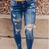 European & American Ripped White Skinny Jeans with Distressed Edges