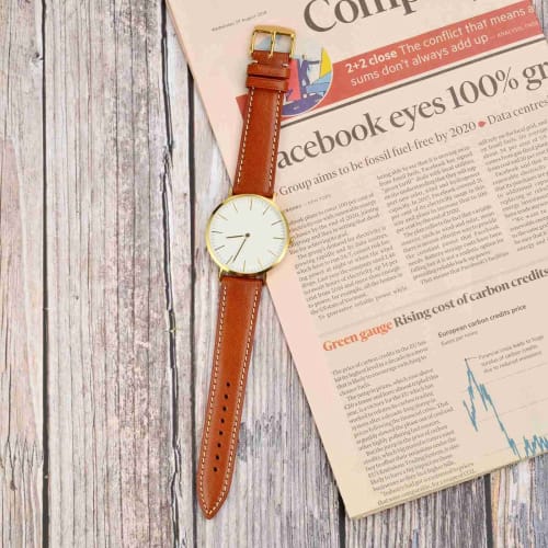 WOCCI Genuine Leather Watch Strap, 22mm, Italian Calf Leather Watch Band (Golden Brown with Silver Buckle)