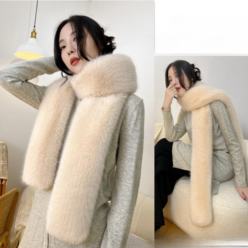 Kobiety Zima Ciepły Kołnierz Szalik ze Sztucznego Futra Miękki Długi Pluszowy Szal Szale Moda Jednolity Kolor Imitacja Futra Lisiego Szaliki