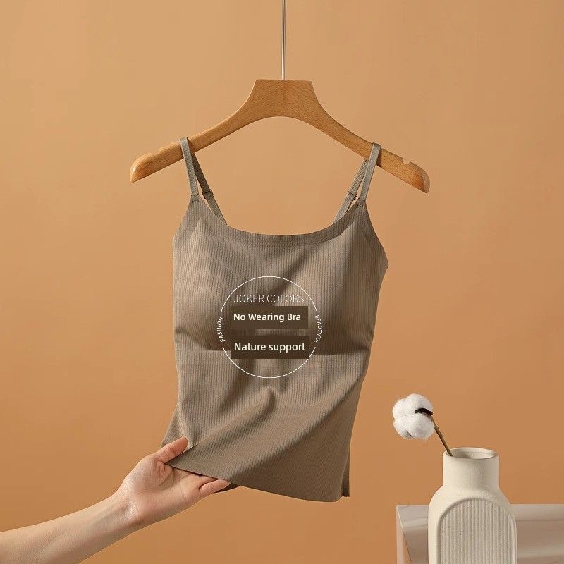 

Spring and Summer Outerwear Camisole Women s Chest Pad Beauty Back Ice Silk Seamless Intimates 2025 New Arrival Base Ride Tops Grey Cafe. M